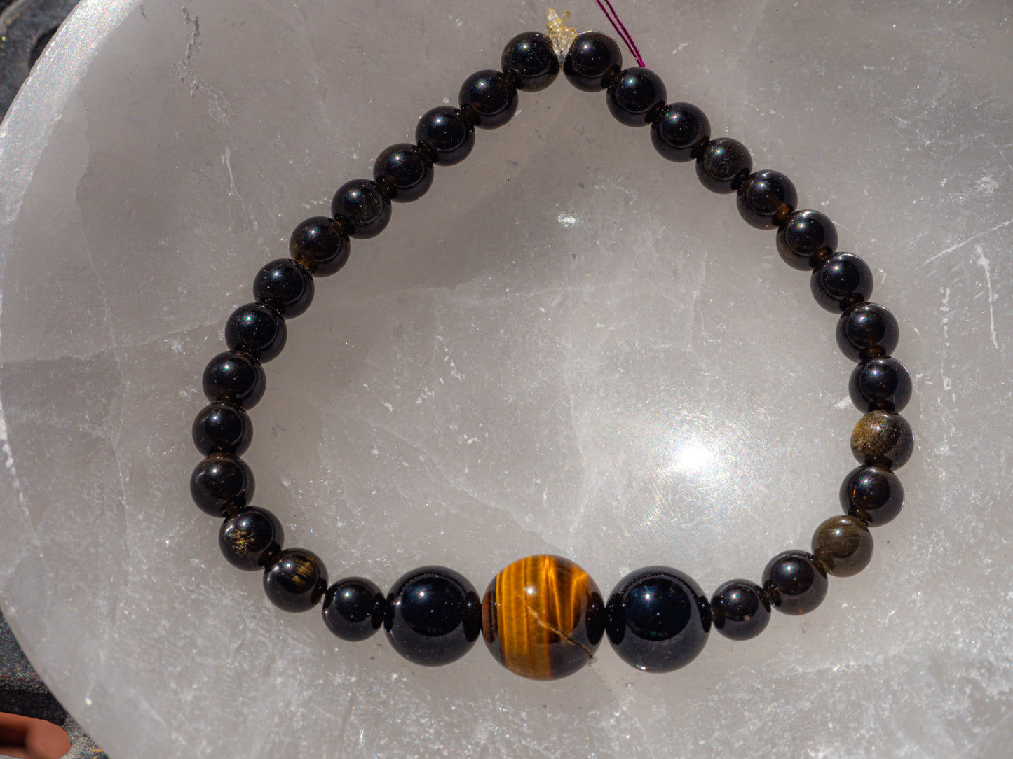 Black Tourmaline Tigers Eye Crystal Bracelet